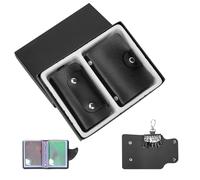 CALLYSONIC Card Holder and Key Pocket PU Leather Set, Key Case with 6 Key Hooks, Card Holder 24 Cards, Key Case, Black Credit Card Holder for Men and Women, black 1, 17.4*12.9*2.5 cm