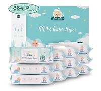 Calm Baby Wipes, 864 wipes, 16 x 8.5 cm (Pack of 12) 99% Water Based Wipes,Plastic Free, Organic Wipes,Hypoallergenic and Unscented for Sensitive Skin.