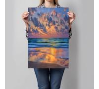 Calm Beach Canvas Wall Art, 80x120cm Unframed Posters Beach Sunset Print On Canvas Artwork Wall Decor for Living Room Bedroom Home Office, Orange