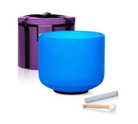 CALM CLANG G-Note Singing Bowl 432Hz Throat Chakra Crystal Singing Bowl Healing with Carrying Case and Rubber Mallet, Suede Striker, Oring, 8" Blue