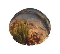 Calm Coastal Scene -Print Extra Large Waterproof Shower Cap-Double Layer Protection For Long/Curly Hair - Reusable & Travel Friendly.