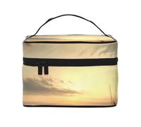 Calm Coastal Scene Printing Makeup Bag for Women Portable Travel Cosmetic Case Make Up Organizer Bag Beauty Box with Inner Pouch and Handle