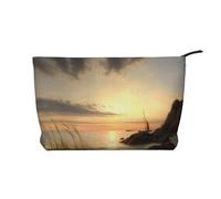 Calm Coastal Scene Prints Corduroy Makeup Bag for Women Girls, Spacious Travel Cosmetic Organiser for Make-up, Toiletries & Essentials