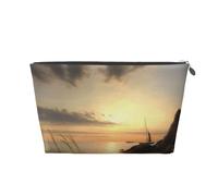Calm Coastal Scene Prints PVC Leather Travel Toiletry Bag with Silver Zippers, Waterproof Cosmetic Organiser for Makeup, Toiletries & Essentials