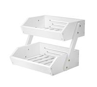 CALM COZY 2 Tier Bamboo Fruit Basket for Kitchen, Vegetables Storage Stand Detachable Holder for Fruits Veggies Bread Snacks in Home, Kitchen Office, White