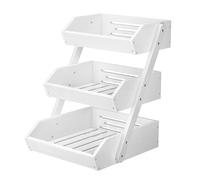 CALM COZY 3 Tier Bamboo Fruit Basket for Kitchen, Vegetables Storage Stand Detachable Holder for Fruits Veggies Bread Snacks in Home, Kitchen Office, White