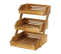 CALM COZY Fruit Basket, 3 Tier Wooden Fruit Basket Bowl Holder for Kitchen, Bread Fruit Storage Basket Wooden Vegetable Rack
