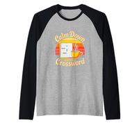 Calm Down and Do A Crossword Funny Coffee Raglan Baseball Tee