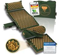 CALM ELEPHANT ORIGINAL Acupressure Mat Ultimate 6-Piece XXL Set with Ergonomic Pillow, Lumbar & Leg Pillow, Foot Mat, Heating Function and Bag - Relieves Back, Neck & Shoulders, Reduces Stress -Green