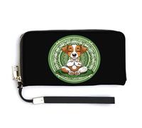 Calm Meditating Puppy Dog Yoga Mandala Leather Wallet Fashion Purse Long Pouch with Wrist Strap for Men Women