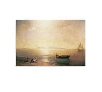 Calm on The Mediterranean Sea by Two Turkish Ships by Two Turkish Ships by Ivan Aivazovsky Painting Art Prints Poster Painting Canvas Wall Art Scroll Picture Print Living Room 08x12inch(20x30cm)
