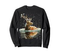 Calm Reindeer with Snow Snowy Forest Winter Animal Graphic Sweatshirt