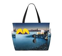Calm Sea and Rocks Print Large Waterproof Beach Tote Bag for Women with Zip and Pockets Foldable Handbag for Travel Pool Shopping Holiday Gym