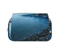Calm Sea and Rocks Print Pencil Case Large Capacity Pen Pouch Pencil Bag with 2 Compartments Pen Holder Organizer Stationery Bag