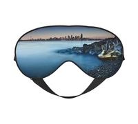 Calm Sea and Rocks Print Sleep Mask Silk Eye Cover Soft Satin Blindfold Elastic Strap Night Eyeshade Travel Nap for Women Men