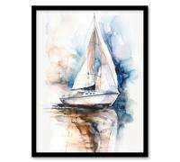 Calm Sea Sailboat Watercolour Painting Framed Art Print Artery8 White A4