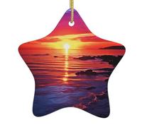 Calm sea sunset Christmas Ceramic Star Ornament with Hanging Cord, Double-Sided Print Hanging Decoration for Home & Tree