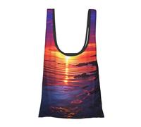 Calm Sea Sunset Foldable Shopping Bag In Pouch Reusable Shopping Bags