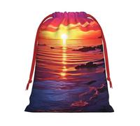 Calm sea sunset Super Soft Velvet Gift Bag with Drawstring Pouch, Full Printed Holiday Storage Bag for Christmas & Daily Storage
