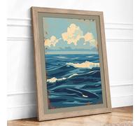 Calm Seascape Coastal Framed Wall Art Print A2 (59.4×42cm) Oak, Wall Decor for Living Room, Bedroom, Office & Home, Ready to Hang, Art Gift