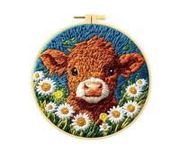 Calm Stitch Punch Needle Kit for Adults,Beginner Punch Needle Embroidery Kit with Hoop,Instruction Book,Complete Sewing Supplies,Easy to Use Rich Colors DIY Craft for Practice&Decoration(Cow)