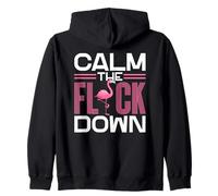 Calm the Flock Down Funny Flamingo Zip Hoodie