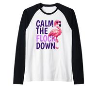Calm the Flock Down Pink Flamingo Family Vacation Group Raglan Baseball Tee