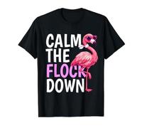 Calm the Flock Down Pink Flamingo Family Vacation Group Value Graphic T-Shirt, Men, Black, L