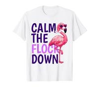 Calm the Flock Down Pink Flamingo Family Vacation Group Value Graphic T-Shirt, Men, White, XL