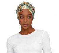 Calm White Floral Cluster Printed Women Turban Headscarf Hat, Elastic Pre-Tied Sleep Cap for Work Outdoor Daily