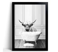 calmart Highland Cow Pictures Wall Decor - Funny Black and White Decor Wall Art, Canvas Wall Art Home Decor for Bedroom Framed Ready to Hang