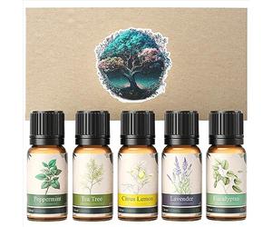 Calmer Solutions 5 Pack Essential Oils Gift Set - Aromatherapy Grade Starter Kit for Beginners - Peppermint, Tea Tree, Lemon, Lavender, Eucalyptus - Diffusers for Home or Professional Usee