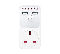 CalmGeek Countdown Timer Socket with 2 USB Ports 5V 2.1A Outlet Plug-in Time Controller Switch for Electrical Appliances - UK Plug AC 230V
