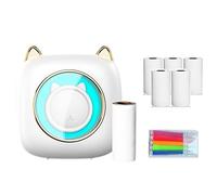 CalmGeek Mini Pocket Printer Portable Thermal Printer Machine Wireless BT Connection 203DPI for Picture Label DIY Handcraft List Meno Notes Journal Receipt Paper Instant Sticker with 6 Roll Thermal Pa