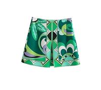 CalmGeek Women Printed Mini Skirt Side Zipper Holiday Beach Skirts Green