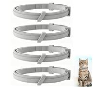 Calming Cat Collars 4 Pack Adjustable Pheromone Behaviour Soothing Necklaces Waterproof Stress Reduction Neck Bands Flexible Cut to Fit 38cm Length Comfort Silicone Strips Kits Grey Kitten