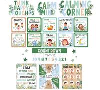 Calming Corner Posters Bulletin Board Sets Calm Down Corner Supplies Green Pastel Classroom Wall Decor Coping Skill Feelings Emotions Chart for Preschool Elementary Classroom Decorations