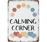 Calming Corner Posters Calm Corner Sign Counselor Rainbow Colors Prints Aluminum Sign Decor Plaque Gift for Home Kitchen Bathroom Restaurant Garden Decorations 8x12 Inch