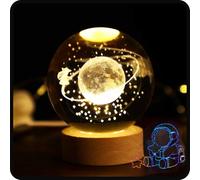 Calming Cosmic Lights, Happyhaves Sphere, 3D Galaxy Crystal Ball Night Light, Happyhaves Calming Stellar Spheres The Galaxy, Saturn and The Moon, LED Crystal Space Lamp (C)