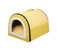 Calming Dog Bed House, 2-in-1 Foldable Dog Kennel Mat, Waterproof Pet Sleeping House Cat Nest with Handle Non-Slip Base, Pet Tent Cave Bed for Kitty Puppy (70x55x45cm,Yellow)