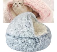 Calming Dog Beds & Cat Cave Bed with Hooded Cover, Round Plush Fluffy Hooded Cat Bed Cave, Washable Non-Slip Cove for Small Medium Pets (Gray, 24in)