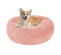 Calming Dog Cat Donut Bed - 23.6in Fluffy Plush Puppy Kitten Cuddler Round Bed, Warm and Soft Pet Cosy Anti Anxiety Beds with Non-Slip Bottom and Washable (L-60CM, Pink)