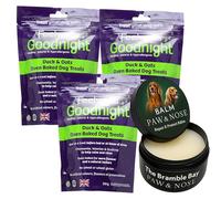 Calming Dog Treats Bedtime Biscuits for Dogs Bundle includes Duck and Oats Calming Treats 130g x3, Nose and Paw Balm