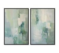 Calming Green Duo Framed Canvas Print Sage Wall Decor Set by Art Remedy, Black Frame, 16 x 24