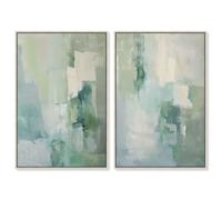 Calming Green Duo Framed Canvas Print Sage Wall Decor Set by Art Remedy, Silver Frame, 10 x 15