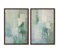 Calming Green Duo Framed Canvas Print Sage Wall Decor Set by Art Remedy, Walnut Frame, 10 x 15