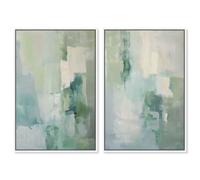 Calming Green Duo Framed Canvas Print Sage Wall Decor Set by Art Remedy, White Frame, 20 x 30