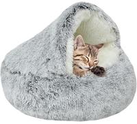 Calming Pet Bed - Fluffy Plush Cat & Dog Nest | Large Cave-Style Design | Washable & Non-Slip | Windproof & Warm | Cozy Indoor Sleeping Bag | Non-Slip Bottom (Gray, 50cm)