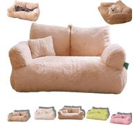 Calming Pet Sofa,Calming Dog Bed Plush Pet Sofa,Soft Calming Cat Sofa Beds,Washable Cat Beds for Medium Small Dogs ＆Cats (L, Beige)