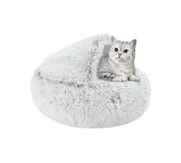 Calming Round Cat Cave Bed Igloo, Washable Non-Slip Pet Sleeping Place, Plush Warm Kitten Pillow House Cushion, Fluffy Windproof Puppy Dog Cuddly Bed Nest (50×50×20cm,Brown)